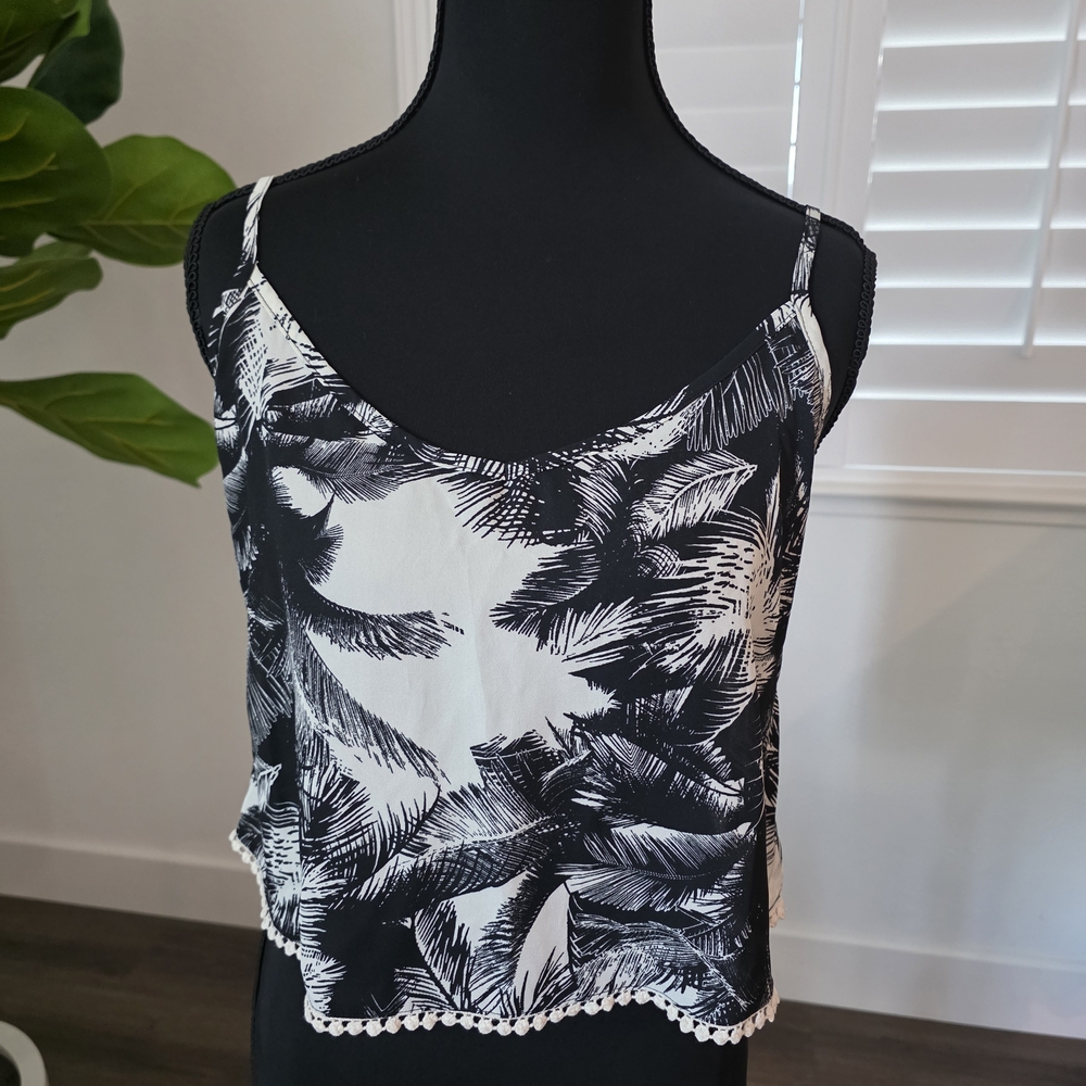 Love Tree Black and White Palm Print Camisole
